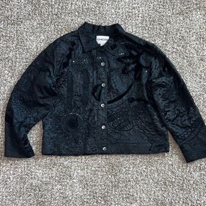 Chico's Sequin, Beaded, Appliqué  Black Textured Blazer Jacket - Sz 3